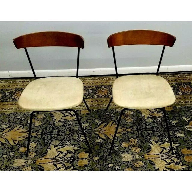 1970s Clifford Pascoe Paul McCobb Style Pair of Wrought Iron Dining Side Chairs Original Label For Sale - Image 11 of 12
