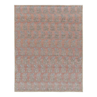 Rug & Kilim’s Block Print Rug Design with Blue and Green Floral Patterns - 13x19 For Sale