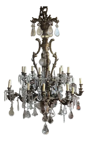Monumental 19th Century French Solid Bronze Chandelier With Baccarat Glass