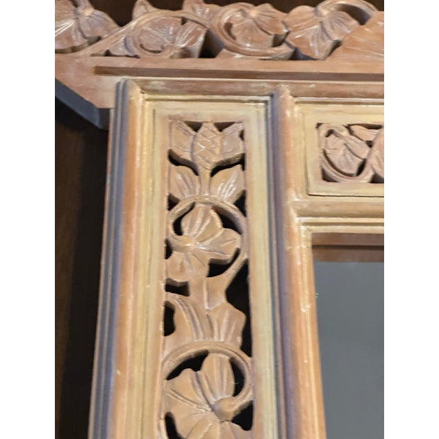 Vintage Hand-Carved Balinese Window Accent Wall Mirror For Sale - Image 10 of 11