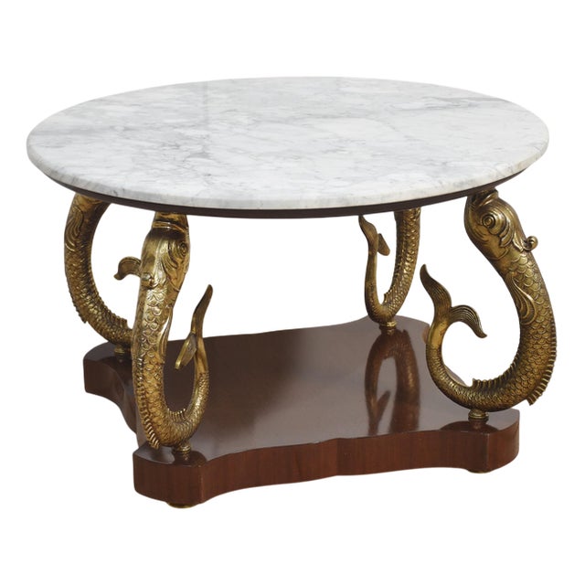 Marble and Gilt Metal Dolphin Coffee Table, 1890s For Sale