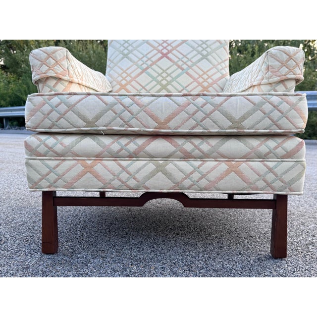 Vintage 1960s Fabric Lounge Chair With Solid Walnut Wood Base For Sale In Boston - Image 6 of 9