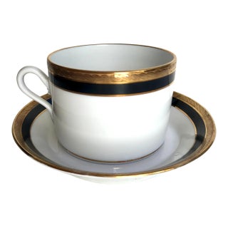 Richard Ginori Palermo Black Cups & Saucers, Set of 8 For Sale
