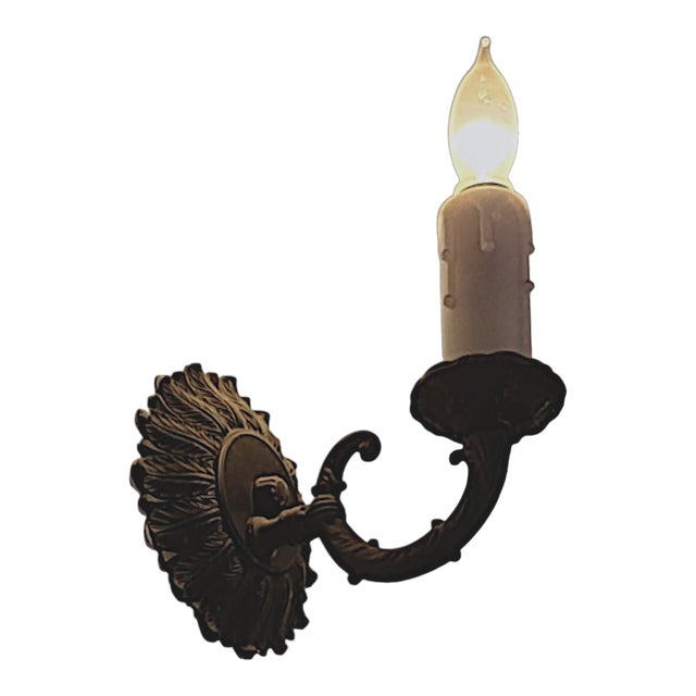 Set of 4 1920s Spanish Revival Post Gothic Cast Iron Single Light Faux Candle Wall Sconces For Sale