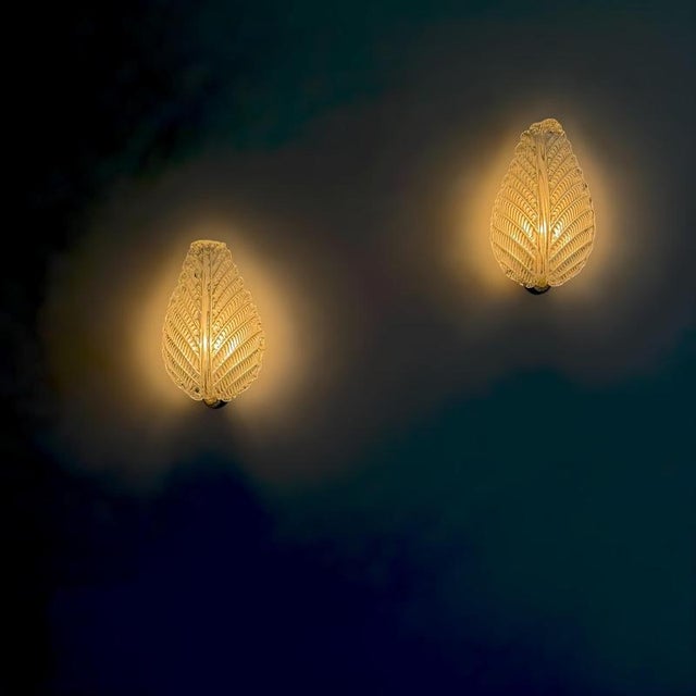 Gold Foglia Murano Glass Wall Lights by Ercole Barovier for Barovier & Toso, 1940s, Set of 2 For Sale - Image 8 of 18