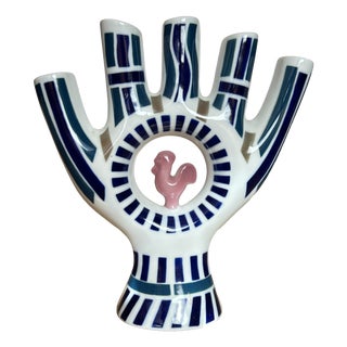 Porcelain Candelabra with Five Fingers Model with Rooster from Sargadelos For Sale
