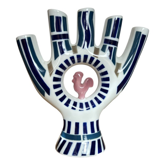 Porcelain Candelabra with Five Fingers Model with Rooster from Sargadelos For Sale