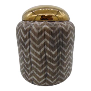 Chevron Vase With Gold Lid Large For Sale