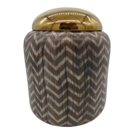 Chevron Vase With Gold Lid Large For Sale