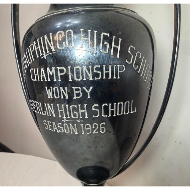 Large Antique 1926 Silverplate Oberlin High School Baseball Reach Trophy Award For Sale - Image 9 of 14