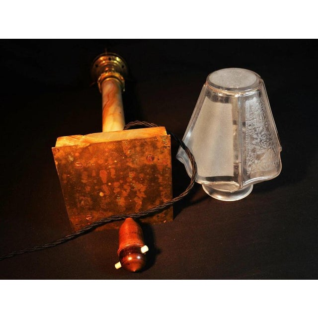Antique Onyx, Bronze & Etched Glass Column Table Lamp, 1920 For Sale - Image 10 of 14