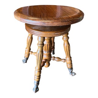 Early 20th Century Vintage Piano Stool With Glass Claw/Ball Feet For Sale