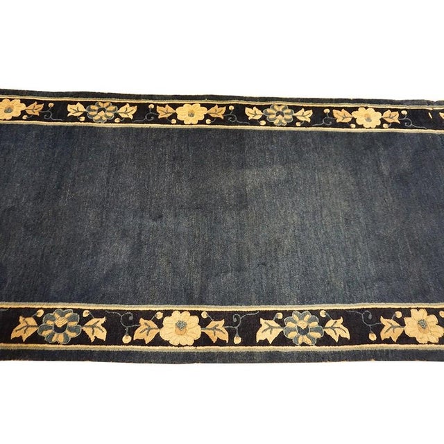 Navy Blue 1920s Navy Blue Solid Minimalist Deco Antique Chinese Peking Runner Rug For Sale - Image 8 of 11
