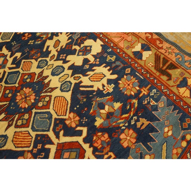 Great Blue and Camel Color With Rhombus and Florid Design Antique Caucasian Bidjov Rug For Sale - Image 10 of 12