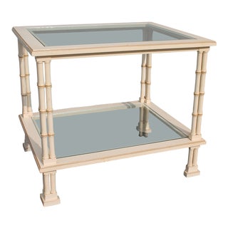 1960s Hollywood Regency Triple Stalk Off White Faux Bamboo Accent/Side Table For Sale
