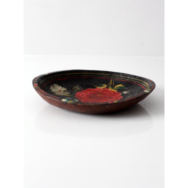 Vintage 1950s Hand-Painted Floral Wooden Bowl For Sale - Image 6 of 18