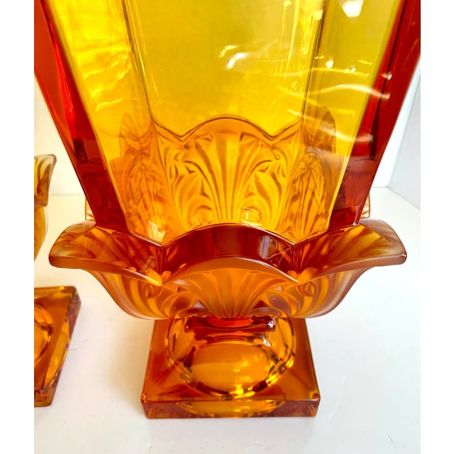 Amber Pair of Crystal Glass Art Vases Attributed to Josephinenhutte Moser For Sale - Image 8 of 13