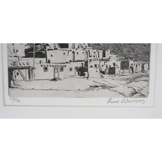 Late 20th century etching on paper of adobe building by Ronnie Williford (20th/21st century) Colorado/Florida. Signed and...