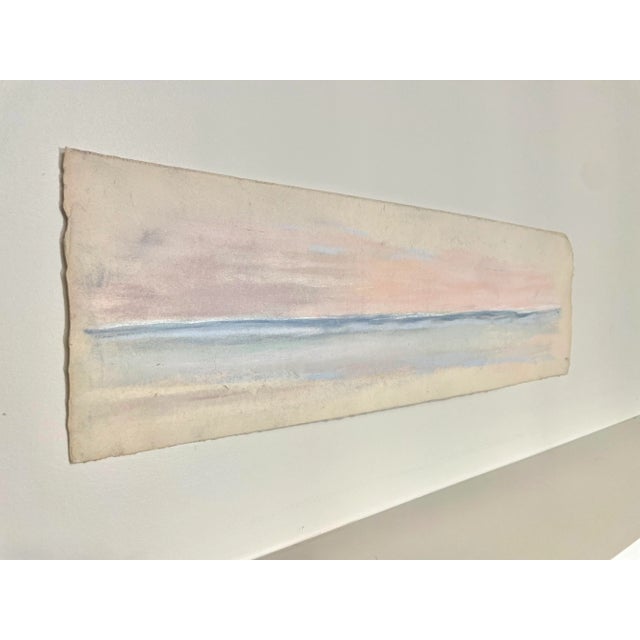 Off-white Modern Coastal Original Pastel Unframed Raw Edge Painting, Pink, Blue and Yellow For Sale - Image 8 of 12