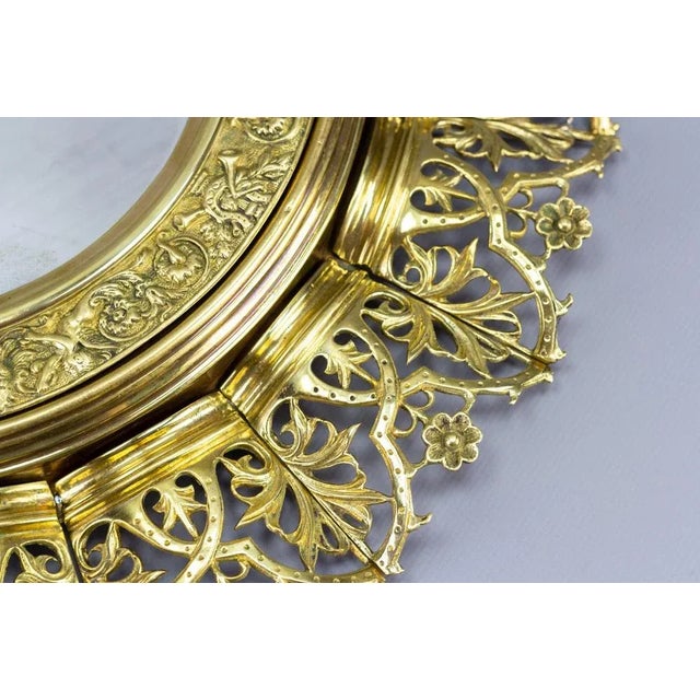 Antique Round Bronze and Brass Mirror in Sunburst Shape For Sale - Image 11 of 18