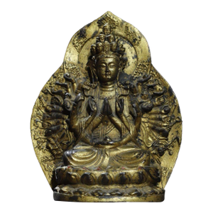 Vintage Gilt Bronze Thousand-Hand Guanyin Statue With Halo