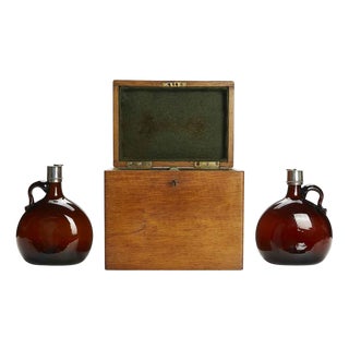 Oak Box with Liquor Bottles, 1800, Set of 3 For Sale