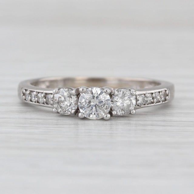 Metal 0.81ctw Diamond 3-Stone Engagement Ring 14k White Gold Size 9.25 Ring For Sale - Image 7 of 8