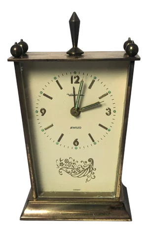 Mid 20th Century Brass Alarm Clock Watham Jeweled Wind Up Clock