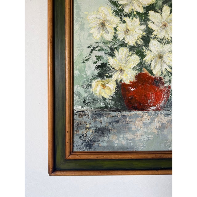 Wood 1969 Vintage Impressionist Floral Still Life Oil on Canvas Painting, Signed For Sale - Image 7 of 12