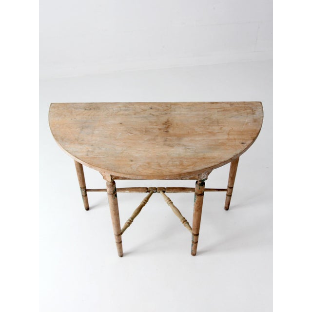 Farmhouse Antique Primitive Demi Lune Console Table For Sale - Image 3 of 18
