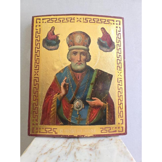 Russian Icon of Saint Nicholas, 19th Century, Painting on Panel For Sale - Image 3 of 10
