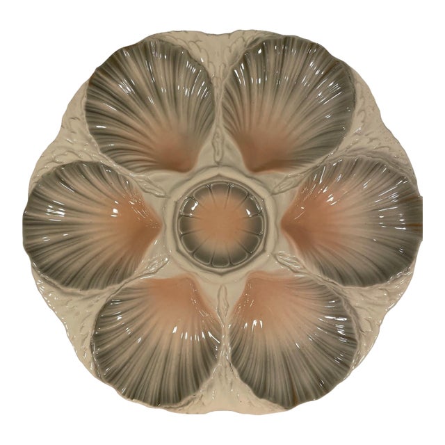 1920s French Sarreguemines Majolica Oyster Plate For Sale