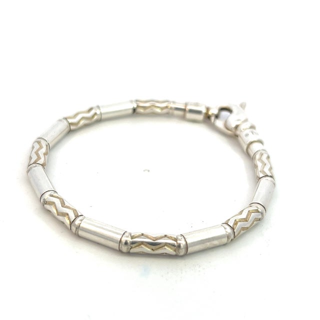 1990s Tiffany & Co Estate German Zig Zag Bracelet 7.5" Sterling Silver 4.5 mm For Sale - Image 12 of 12
