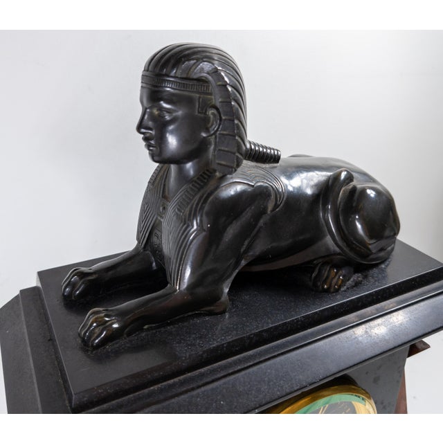 19th Century French Egyptian Revival Sphinx Bronze on Mantel Clock Base For Sale - Image 4 of 18