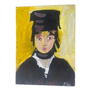 Contemporary Expressionist Painting of a Young Girl in a Black Hat Signed S Louis