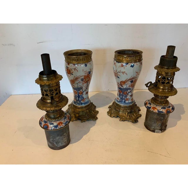 Chinese Porcelain Lamps with Chased Bronze Bases, 19th Century, Set of 2 For Sale - Image 3 of 12