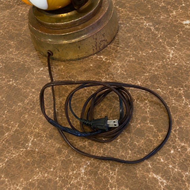 Vintage Mid-Century Murano Style Handblown Amber & White Art Glass Table Lamp With Brass Base For Sale - Image 10 of 13