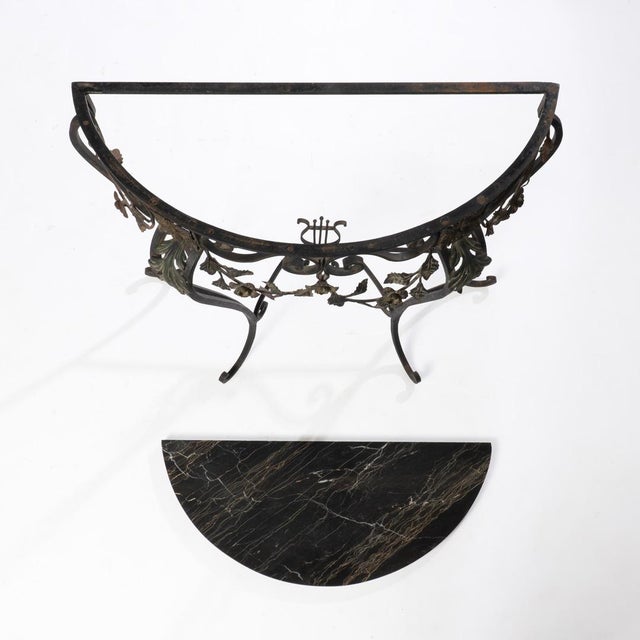 1920s 1920s French Wrought Iron Marble Top Demi Lune Table For Sale - Image 5 of 12