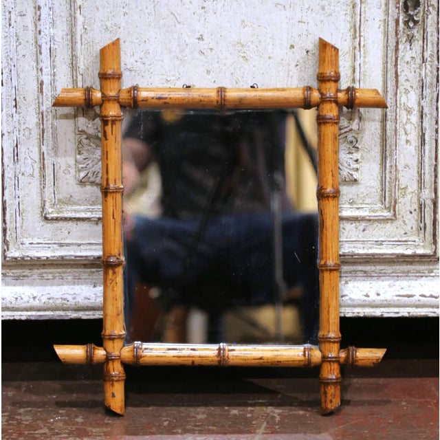 Early 20th Century Early 20th Century French Faux Bamboo Walnut Wall Mirror For Sale - Image 5 of 6