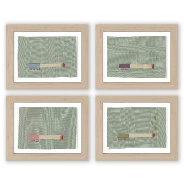Wood Magda, Cordelia, Bizzy, and Uma Cigarette Pack by Willa Heart in Natural Frame, Set of 4 Mini Art Prints For Sale - Image 7 of 7