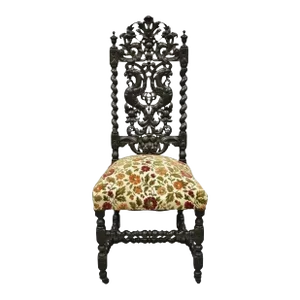 Antique 19th Century Renaissance Revival Carved Walnut Figural Throne Side Chair