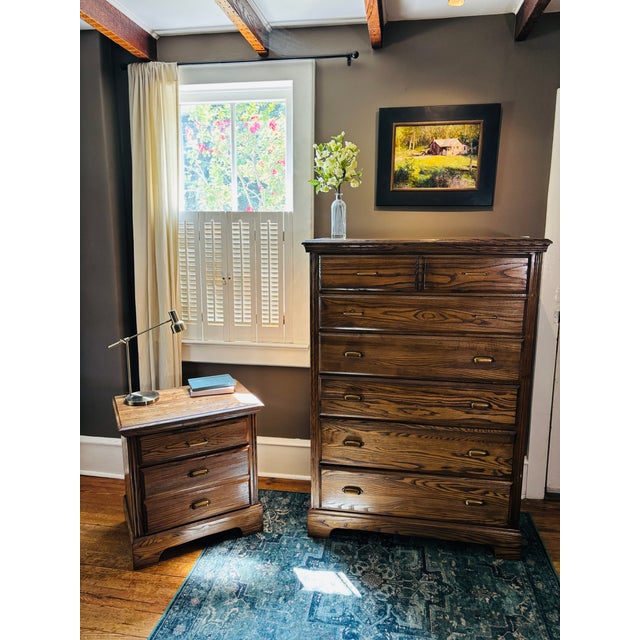 This Solid Oak (real wood-no veneer) Dresser & Nightstand Combo has been meticulously refinished with a Dark Walnut Stain...