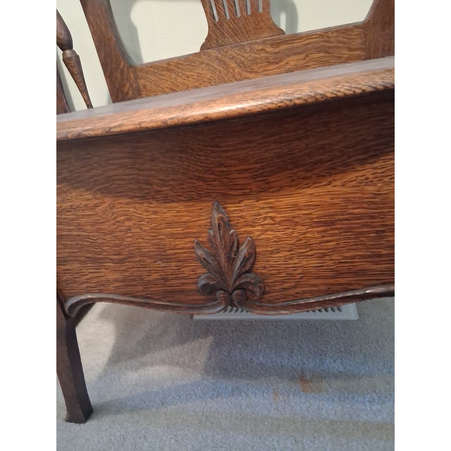 Wood Late 19th Century American Quarter-Sawn Golden Oak Gothic Revival Throne Chair With Storage For Sale - Image 7 of 9