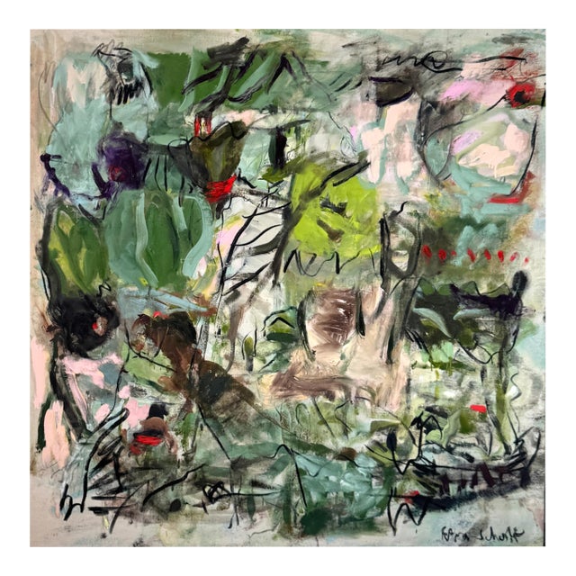 Contemporary Abstract Acrylics , Oil and Charcoal on Raw Canvas "In the Hammock" by Petra Schott For Sale