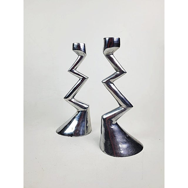 Zig Zag Candlesticks by Matthew Hilton for SCP England, 1980s, Set of 2, in Very Good conditions. Designed 1980 to 1989...