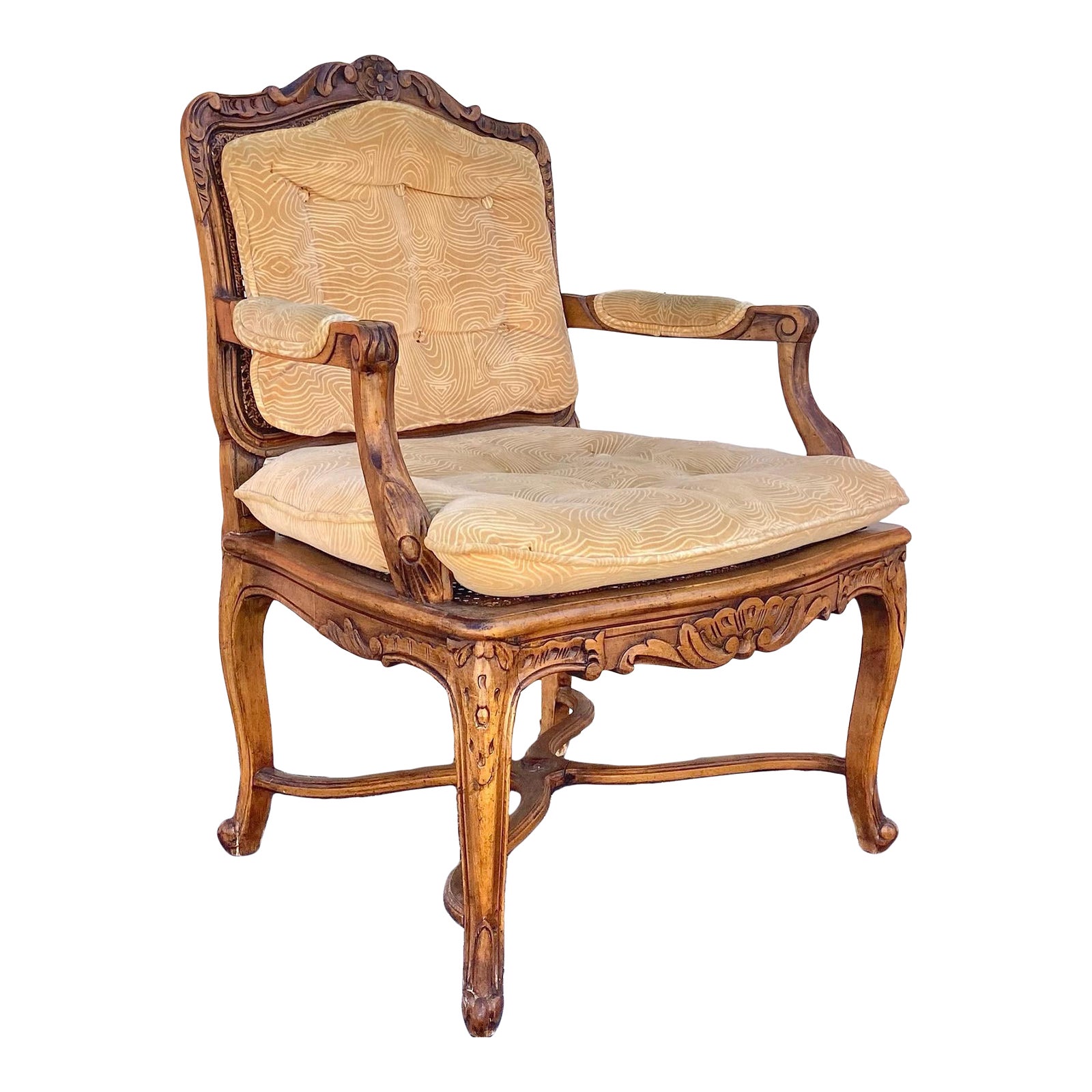 Vintage French Louis XV Regency Style Caned Arm Chair | Chairish