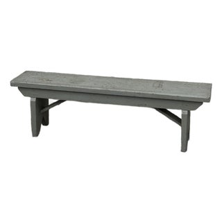 Vintage Primitive Gray Painted Wood Bench For Sale