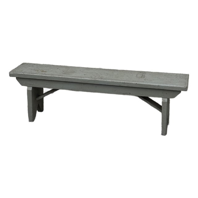 Vintage Primitive Gray Painted Wood Bench For Sale