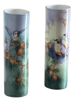 Early 20th Century Cylindrical Austrian Porcelain Vases -- A Pair