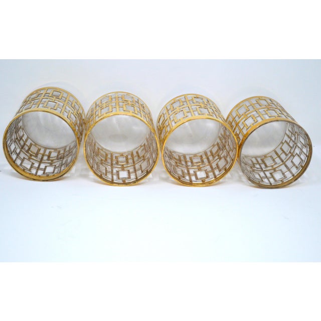 Glass 1960s Imperial Glass Shoji Trellis 22 Carat Gold Plated Bud Vase Cocktail Glasses Mixer Set - Set of 5 For Sale - Image 7 of 12